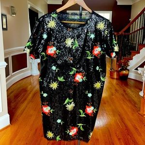 ZARA Black Sequin with Floral Shift Dress Size S